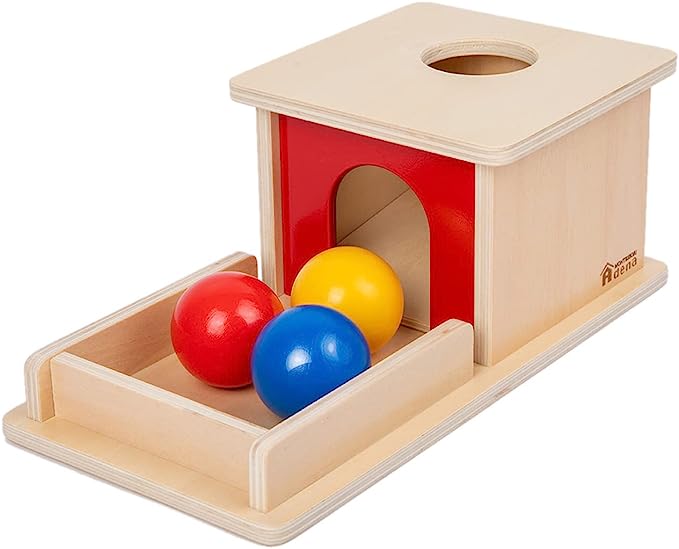 Adena Montessori Object Permanence Box with Tray Three Balls Montesori Infant Toys for 6-12 Month 1.5 Years Toddlers