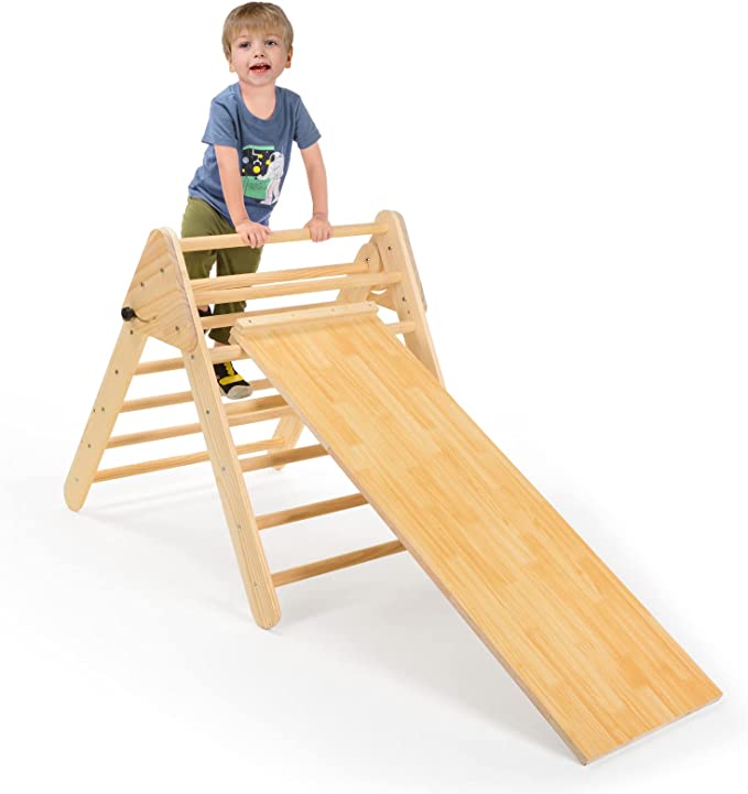 Ogelo Triangle Climber with Ramp, Montessori Foldable Wooden Indoor Playground